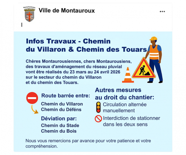 Travaux Chemins des Touars et du Villaron